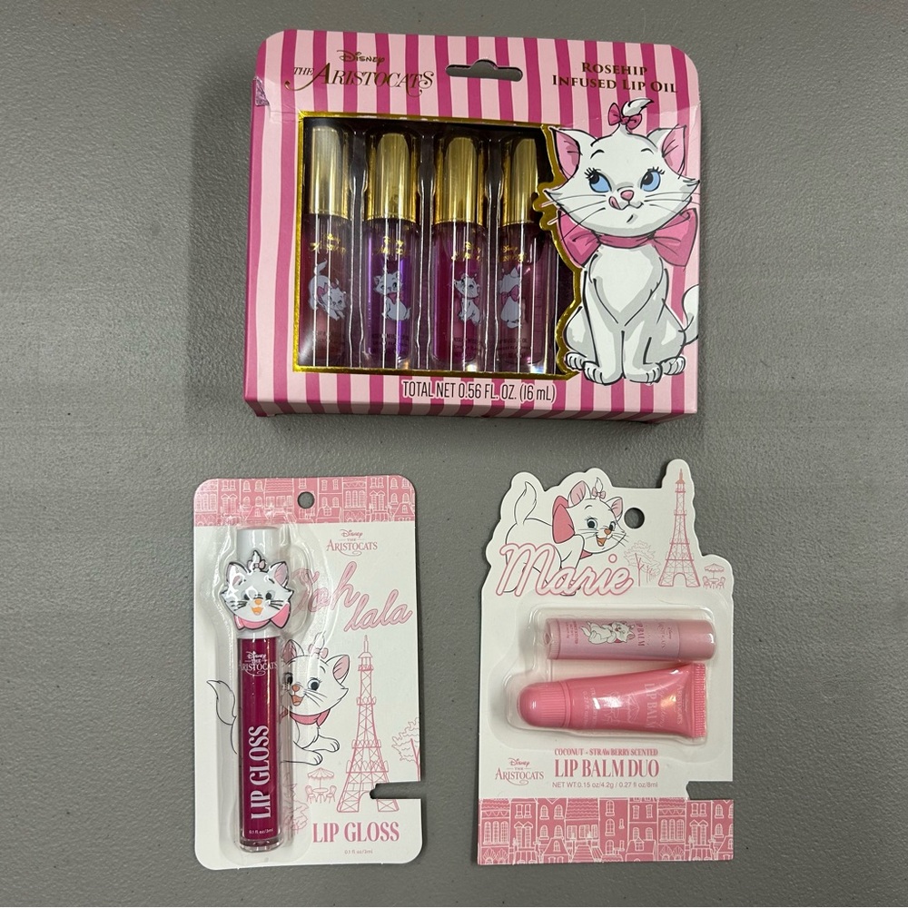 Disney Aristocats Marie Lip Oil, Lip Balm and Gloss Set Easter Basket Gift NEW
